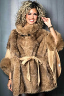 P6199 Vegan Suede Belted Fur Cape - MiMi Wholesale