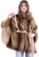 P6199 Vegan Suede Belted Fur Cape - MiMi Wholesale
