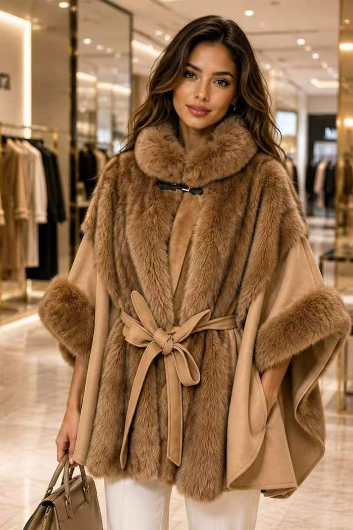P6228 Stacy Faux Mink Fur Accent Poncho