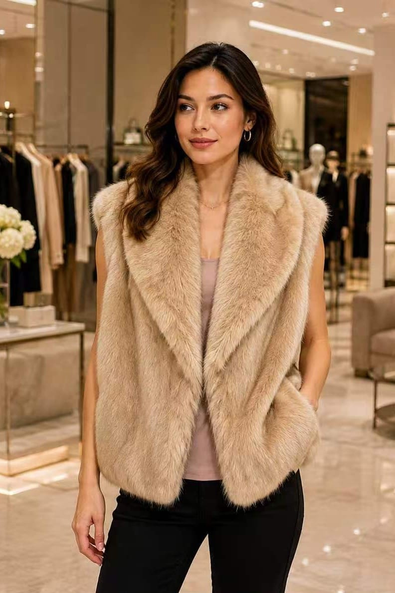 P6232 Chloe Shawl Collar Faux Fur Vest - MiMi Wholesale