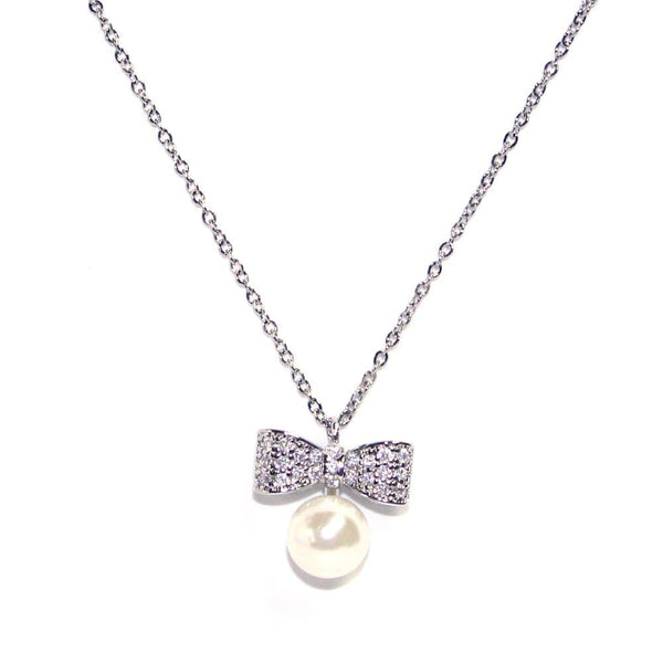 PN1005 Vanessa Bow Pearl Necklace - MiMi Wholesale