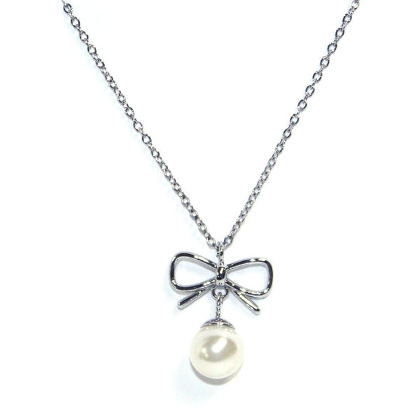 PN1017 Bow Pearl Charm Necklace - MiMi Wholesale