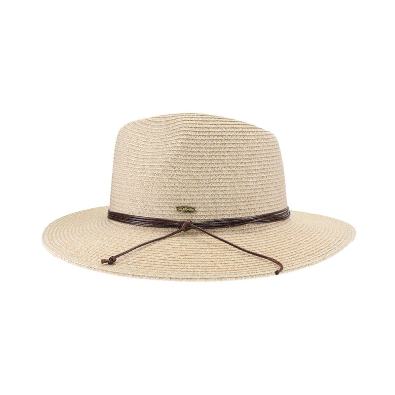 PNH0044 Charlie Two Tone Leather Cord Straw Panama Hat - MiMi Wholesale