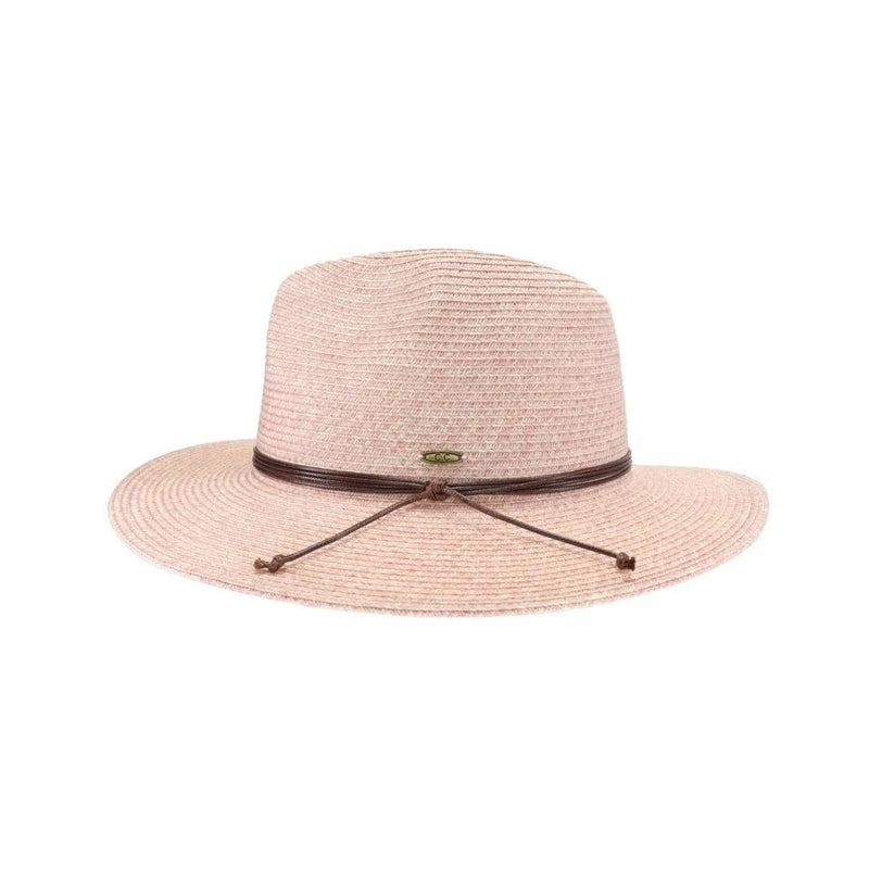 PNH0044 Charlie Two Tone Leather Cord Straw Panama Hat - MiMi Wholesale