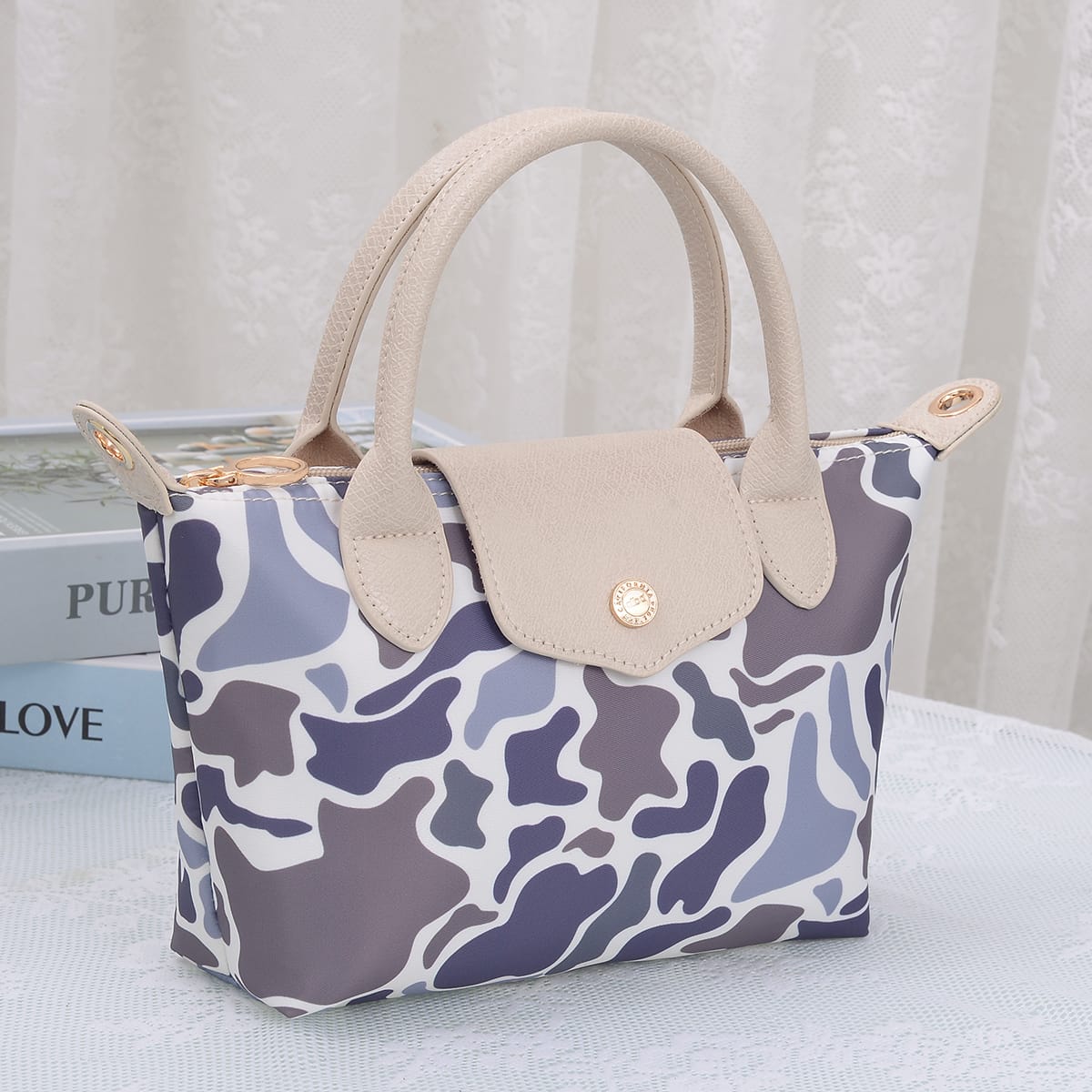 PP782 Amber Fashion Print Nylon Double Handle Crossbody Bag - MiMi Wholesale