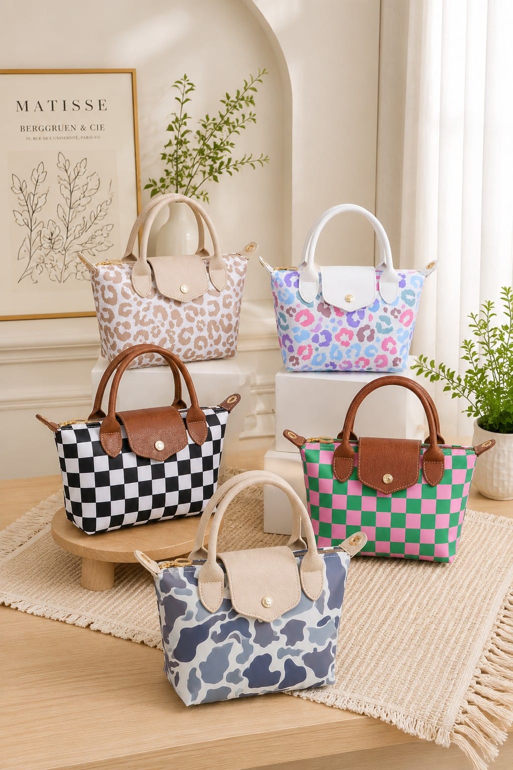 PP782 Amber Fashion Print Nylon Double Handle Crossbody Bag - MiMi Wholesale