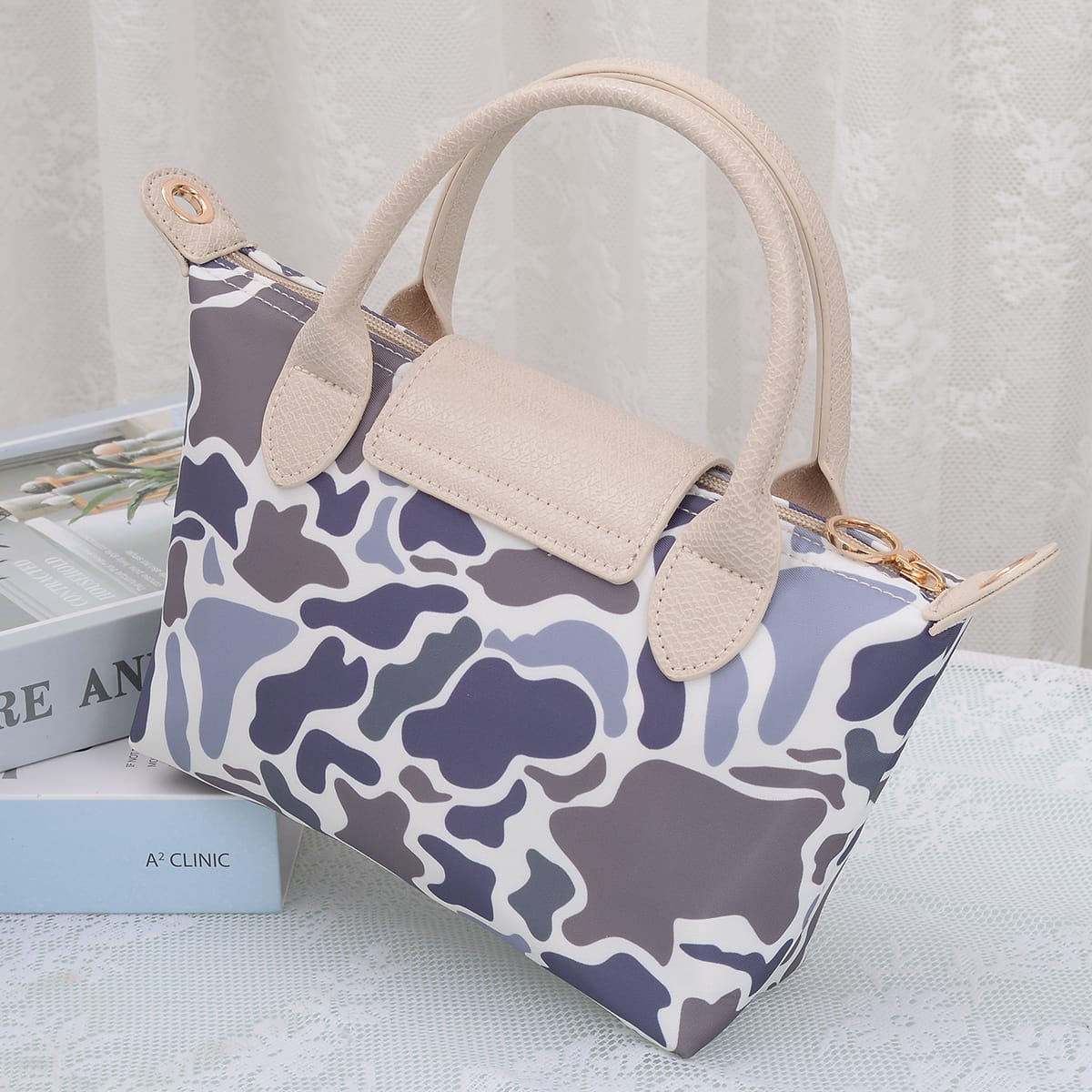 PP782 Amber Fashion Print Nylon Double Handle Crossbody Bag - MiMi Wholesale