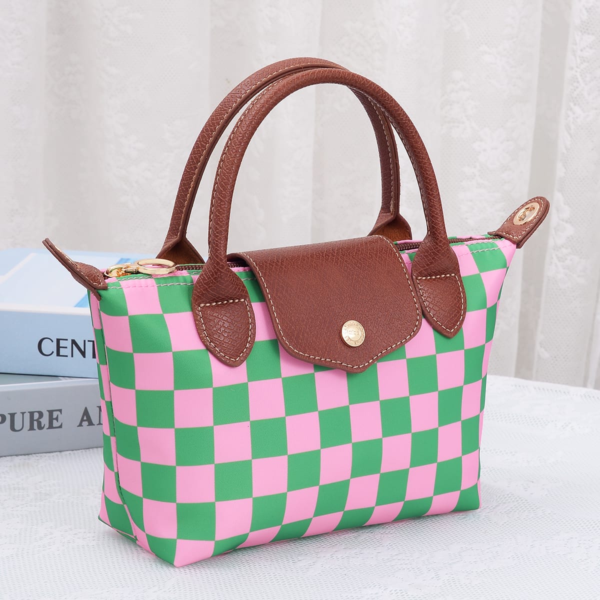 PP782 Amber Fashion Print Nylon Double Handle Crossbody Bag - MiMi Wholesale