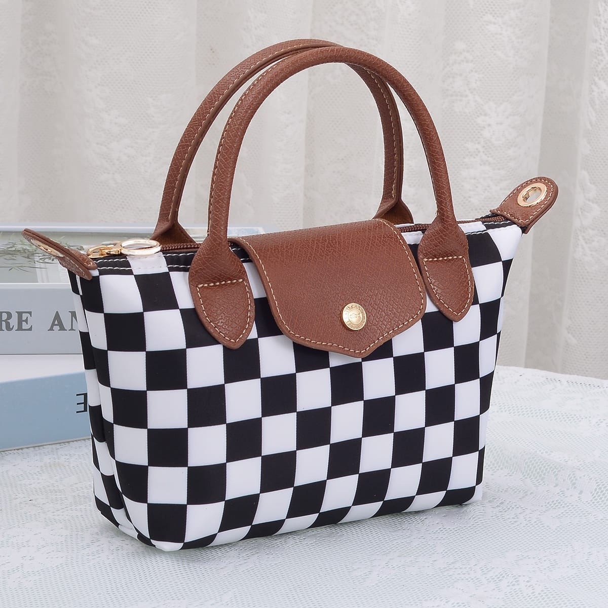 PP782 Amber Fashion Print Nylon Double Handle Crossbody Bag - MiMi Wholesale