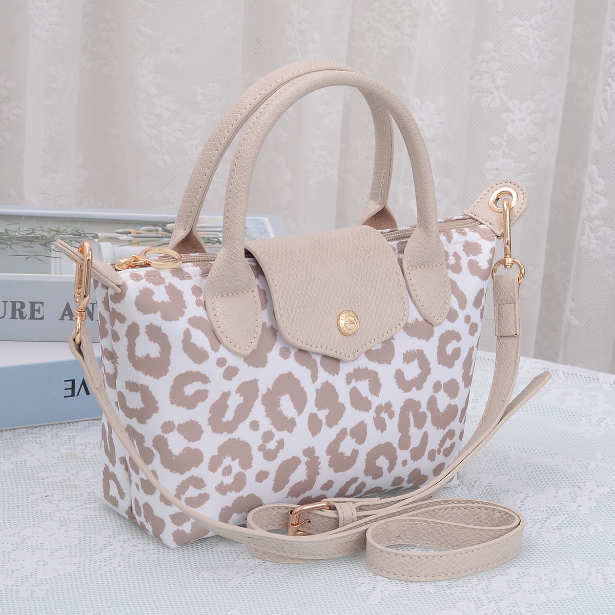 PP782 Amber Fashion Print Nylon Double Handle Crossbody Bag - MiMi Wholesale