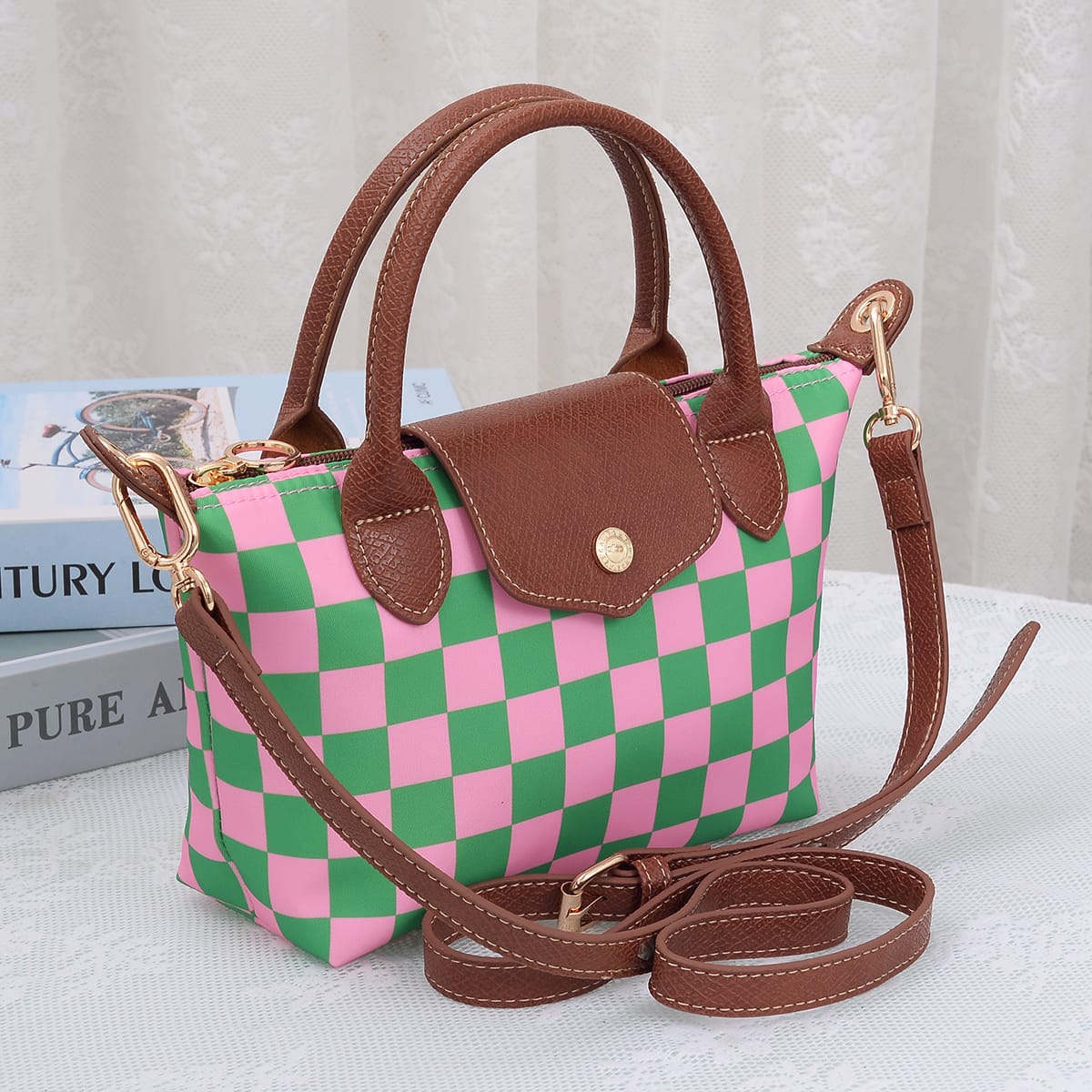 PP782 Amber Fashion Print Nylon Double Handle Crossbody Bag - MiMi Wholesale