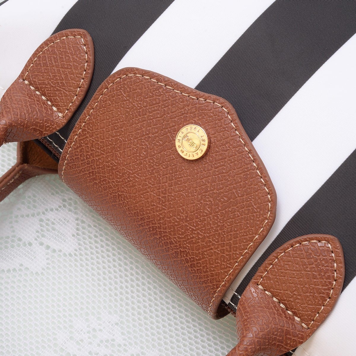 PP782S Riley Striped Nylon Double Handle Crossbody Bag - MiMi Wholesale