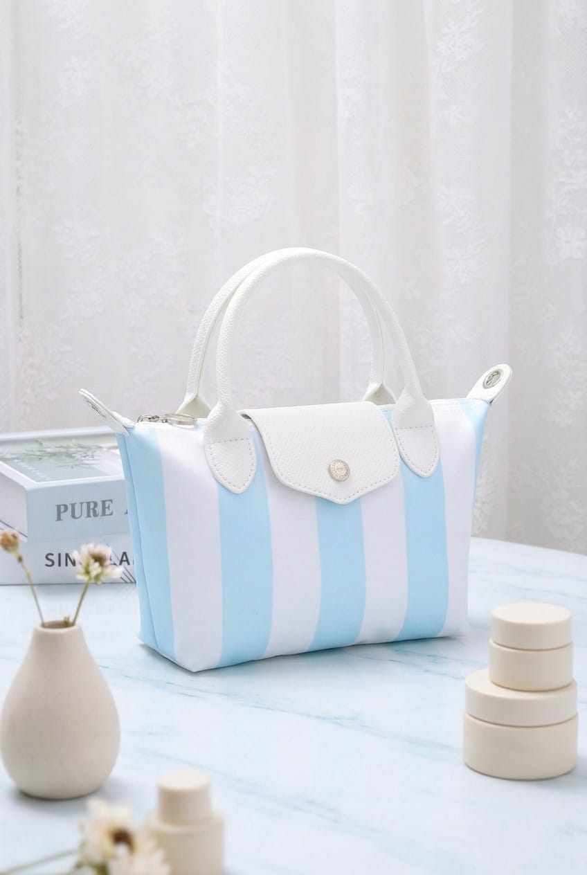 PP782S Riley Striped Nylon Double Handle Crossbody Bag - MiMi Wholesale