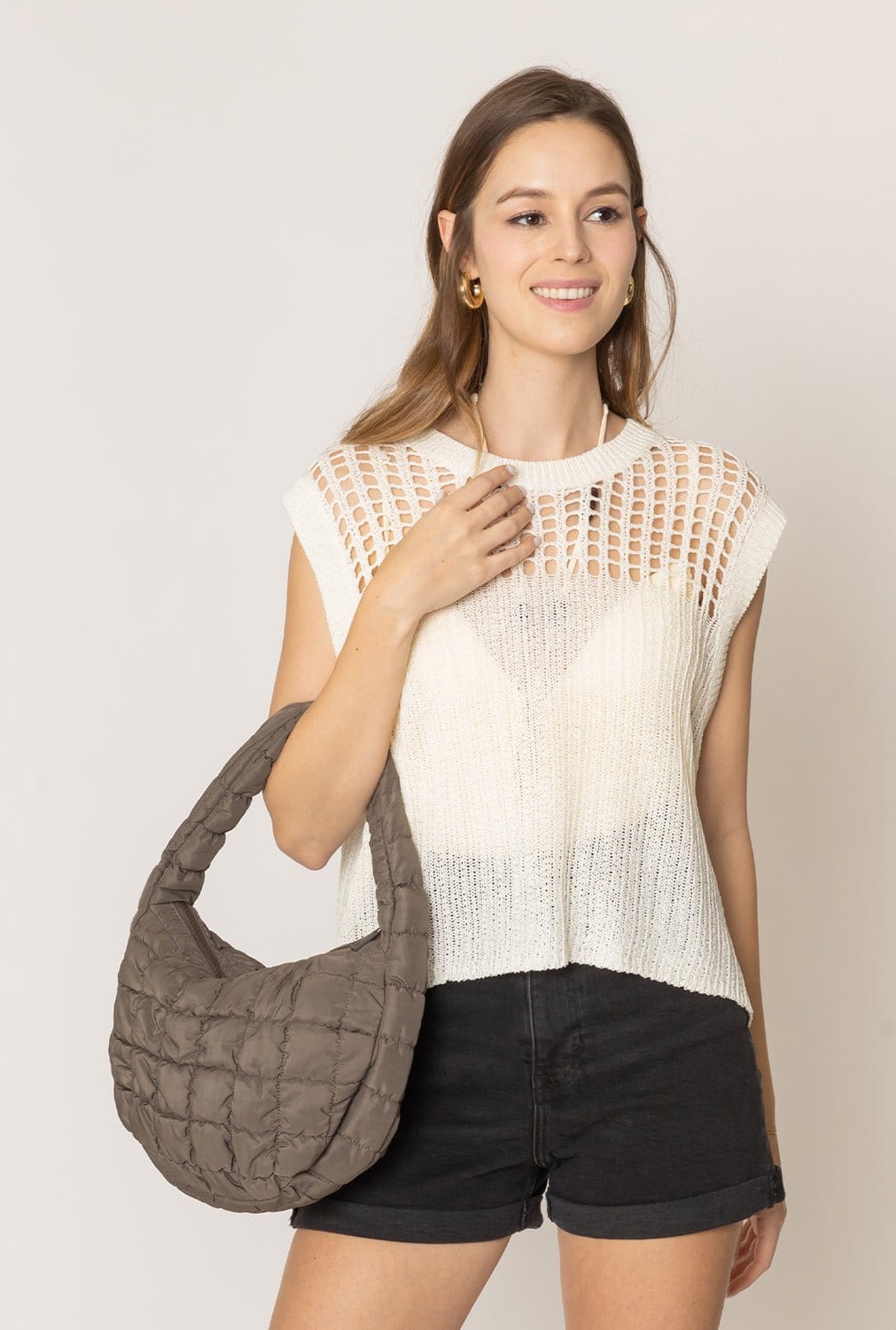 QBS320124 Nelly Small Quilted Puffer Tote Bag - MiMi Wholesale