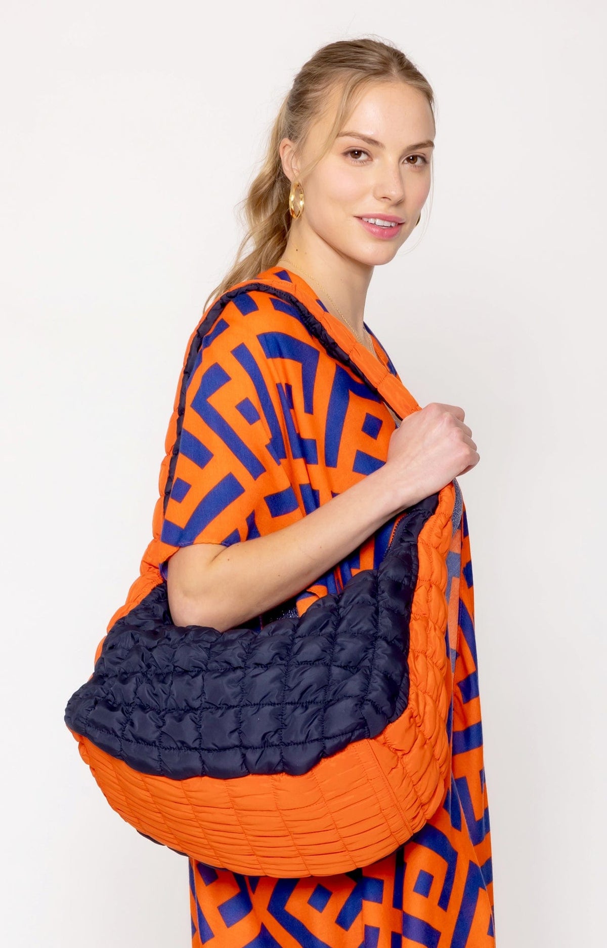 QBS420003 College Colors Large Quilted Puffer Bag - MiMi Wholesale