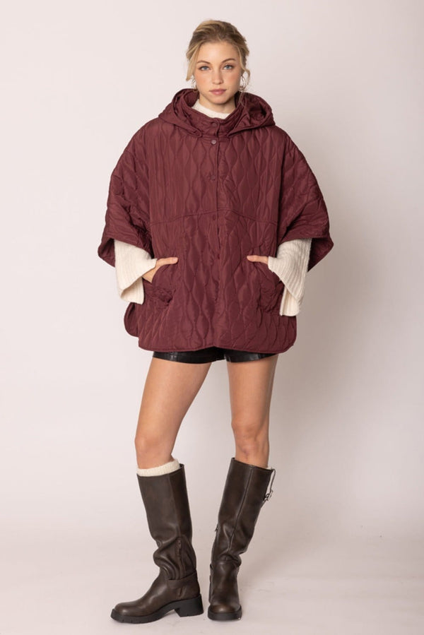 QCM420013 Quilted Puffer Poncho With Removable Hood - MiMi Wholesale