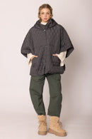 QCM420013 Quilted Puffer Poncho With Removable Hood - MiMi Wholesale