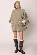 QCM420014 Quilted Puffer Zip Poncho - MiMi Wholesale