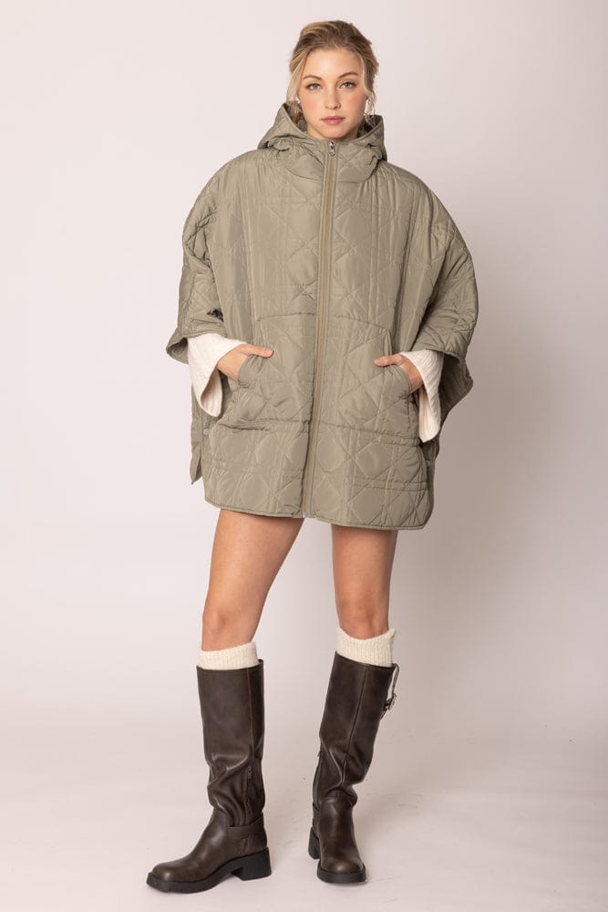 QCM420014 Quilted Puffer Zip Poncho - MiMi Wholesale