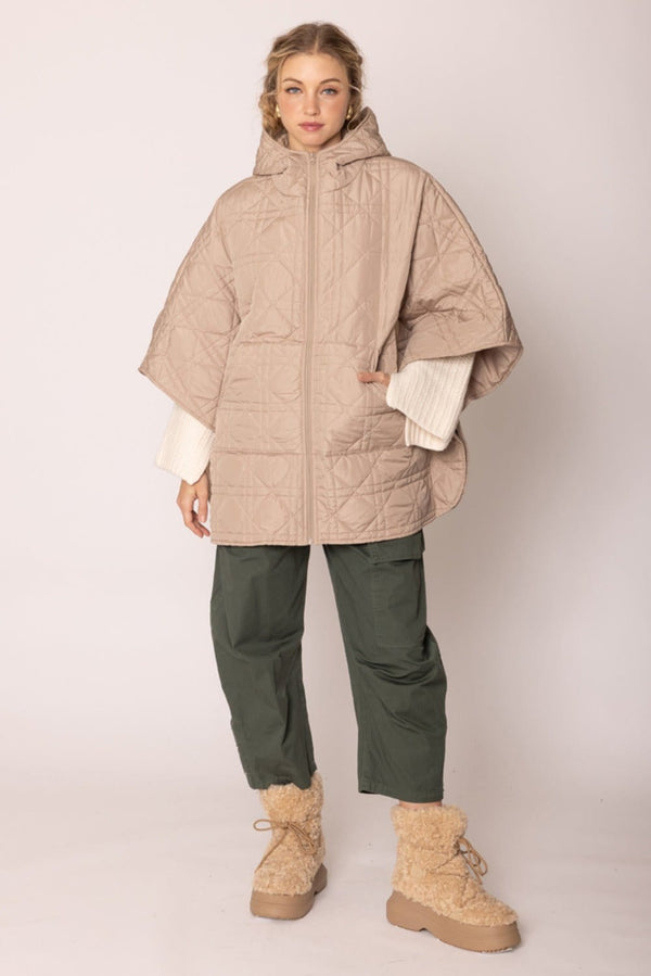 QCM420014 Quilted Puffer Zip Poncho - MiMi Wholesale