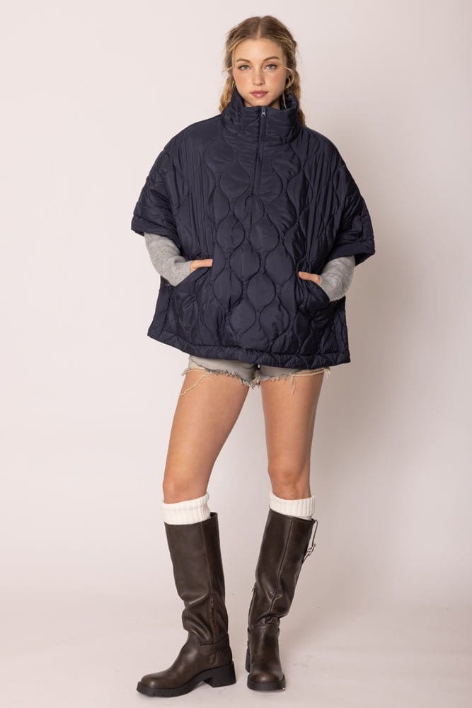 QCP420015 Quarter Zip Quilted Puffer Poncho - MiMi Wholesale