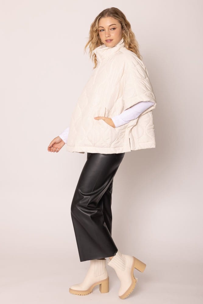 QCP420015 Quarter Zip Quilted Puffer Poncho - MiMi Wholesale