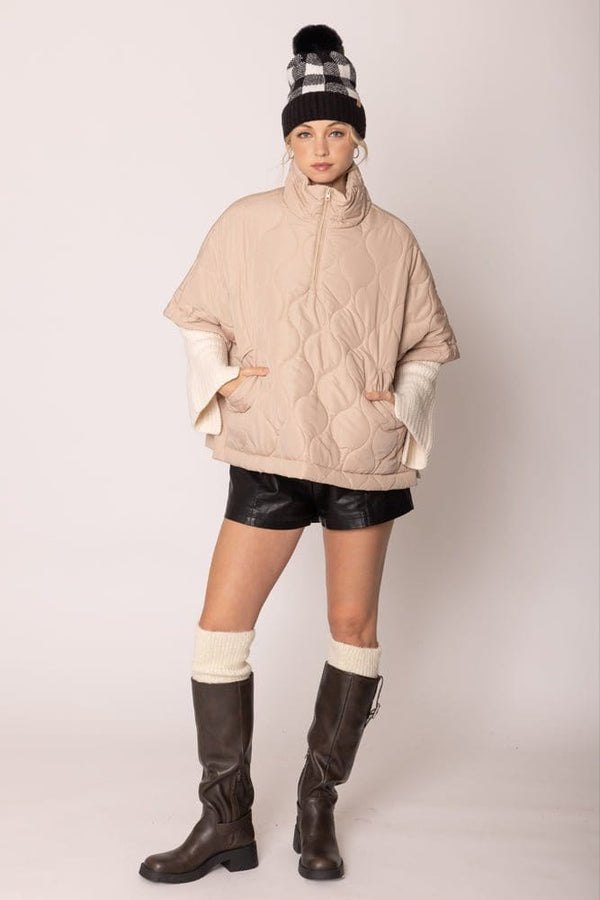 QCP420015 Quarter Zip Quilted Puffer Poncho - MiMi Wholesale