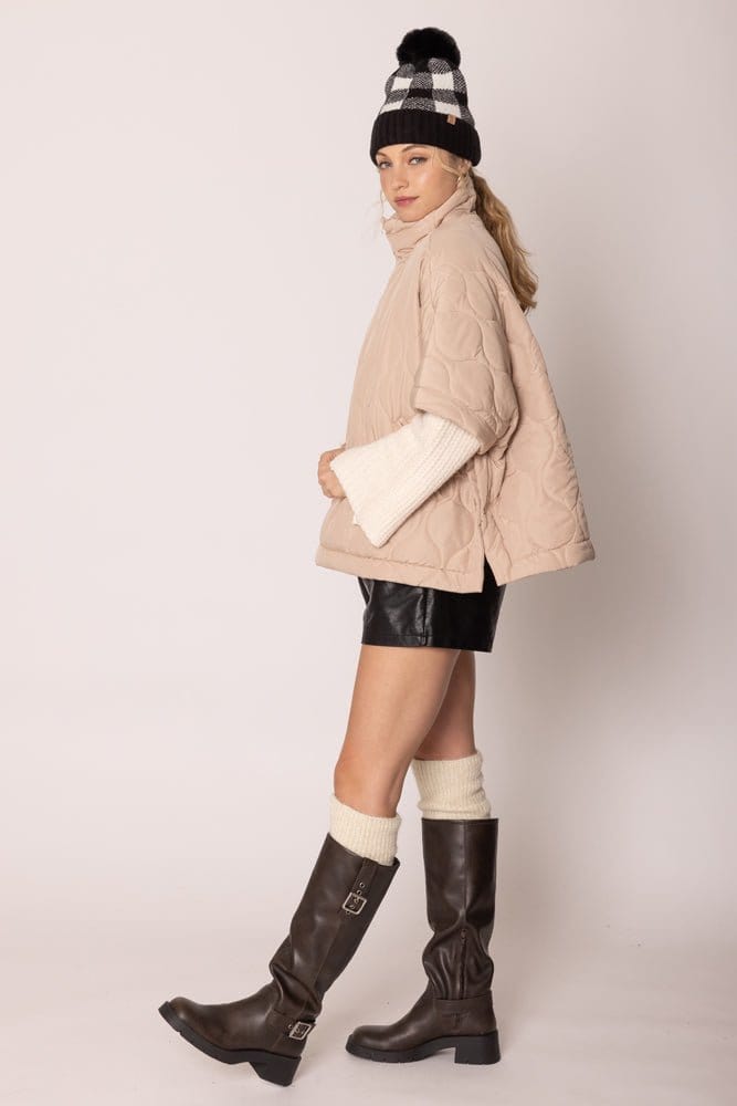 QCP420015 Quarter Zip Quilted Puffer Poncho - MiMi Wholesale