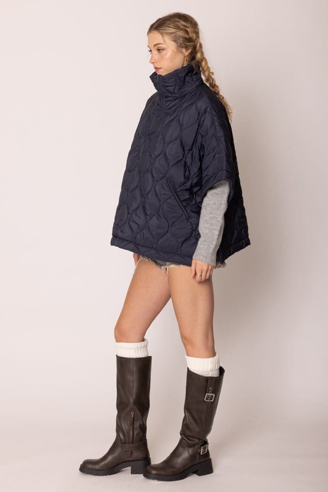 QCP420015 Quarter Zip Quilted Puffer Poncho - MiMi Wholesale