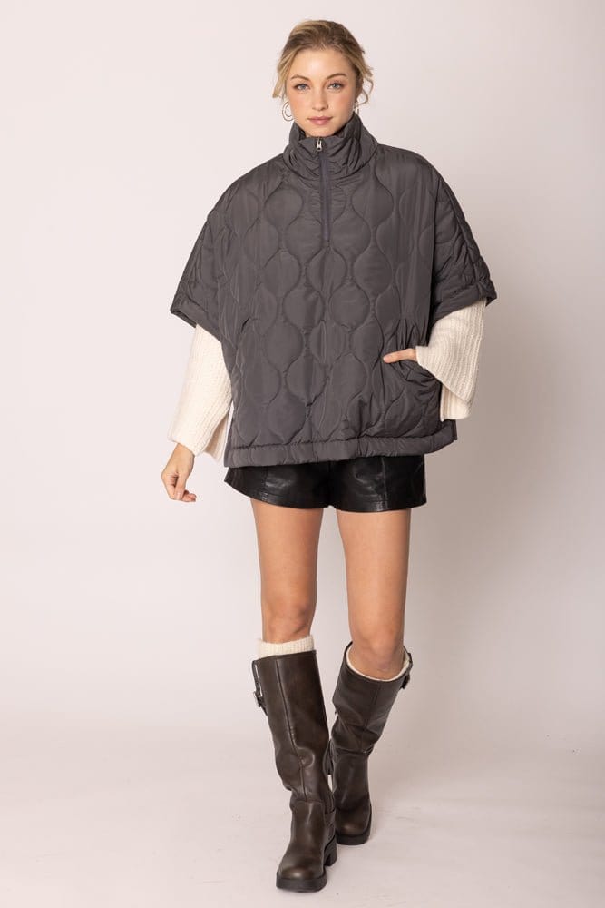 QCP420015 Quarter Zip Quilted Puffer Poncho - MiMi Wholesale