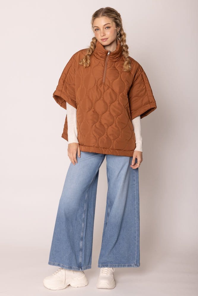 QCP420015 Quarter Zip Quilted Puffer Poncho - MiMi Wholesale