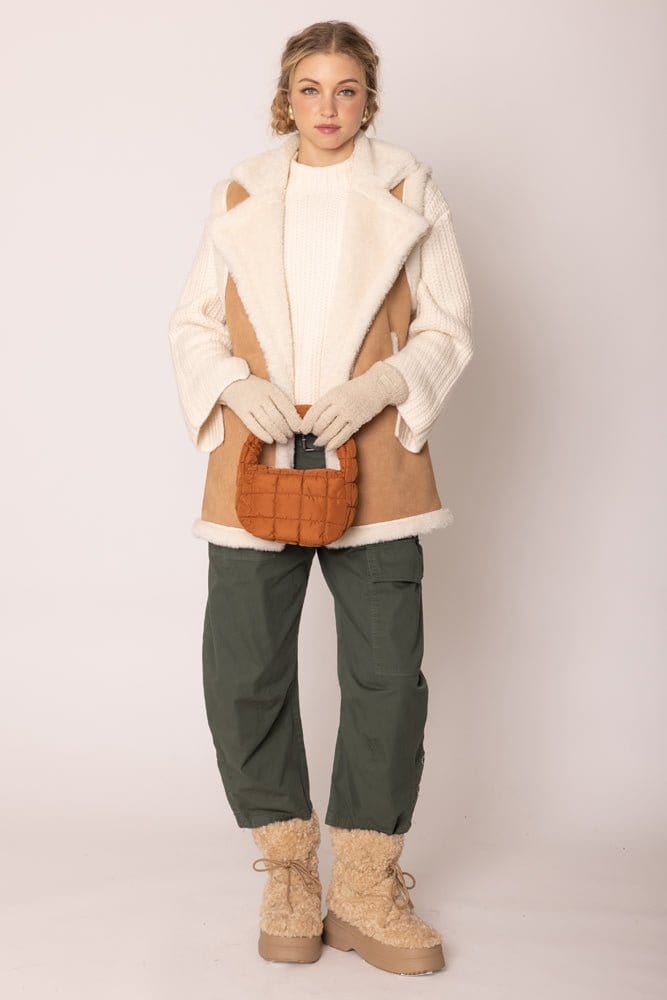 QCV420011 Faux Shearling and Suede Aviator Vest - MiMi Wholesale