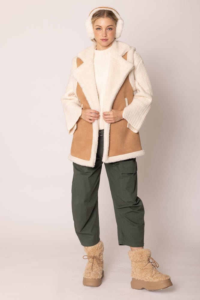 QCV420011 Faux Shearling and Suede Aviator Vest - MiMi Wholesale