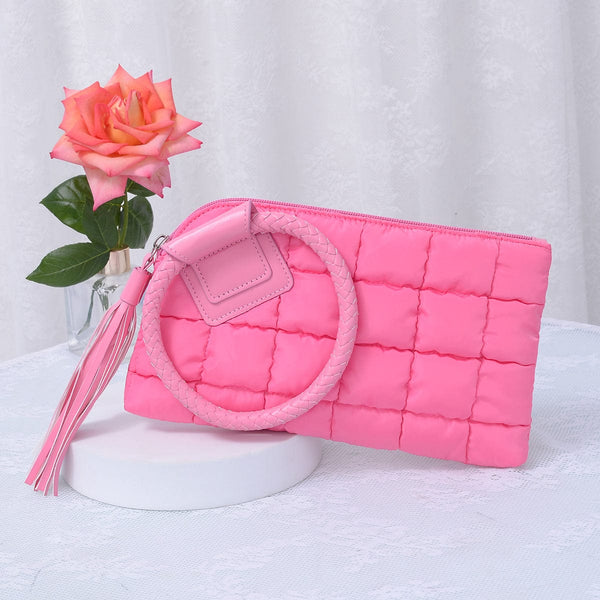 QP204 Quilted Puffer Wristlet/Clutch With Tassel - MiMi Wholesale