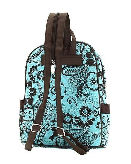 QPF2716 BK/WH Quilted Paisley & Floral Zippered Backpack - MiMi Wholesale