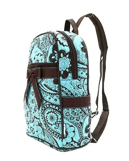 QPF2716 BK/WH Quilted Paisley & Floral Zippered Backpack - MiMi Wholesale