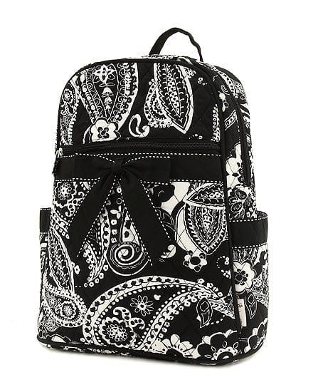 QPF2716 BK/WH Quilted Paisley & Floral Zippered Backpack - MiMi Wholesale