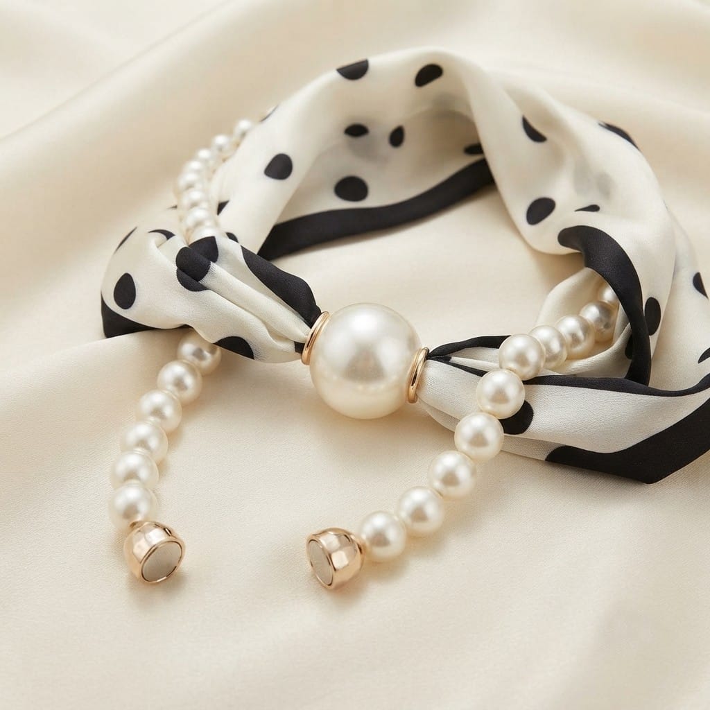 S5140 Pearl Silk Scarf Necklace - MiMi Wholesale