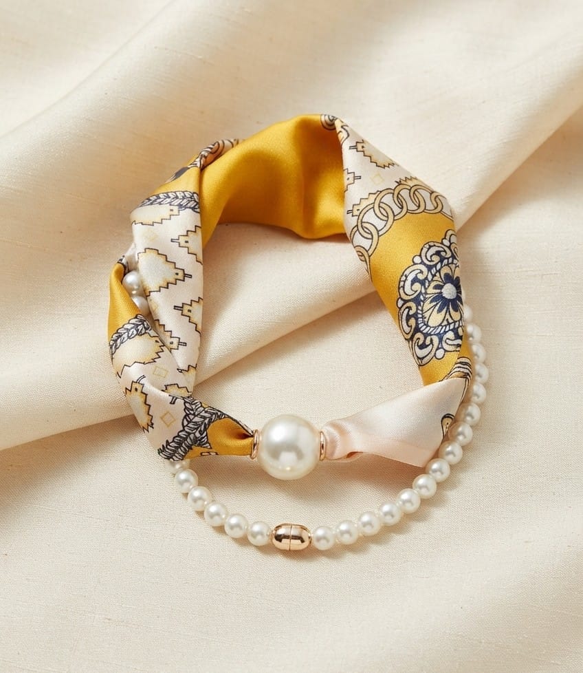 S5140 Pearl Silk Scarf Necklace - MiMi Wholesale