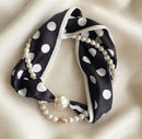 S5141 Polka Dot Print Pearl Silk Scarf Necklace - MiMi Wholesale