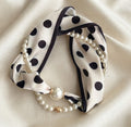 S5141 Polka Dot Print Pearl Silk Scarf Necklace - MiMi Wholesale