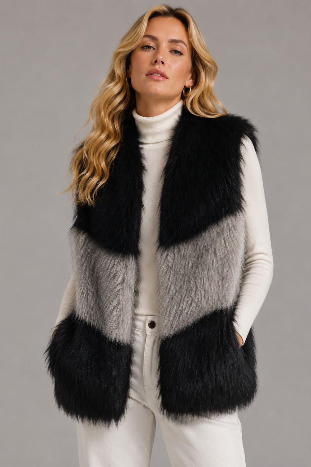SBV-1603 Audrey Colorblock Faux Fur Vest - MiMi Wholesale
