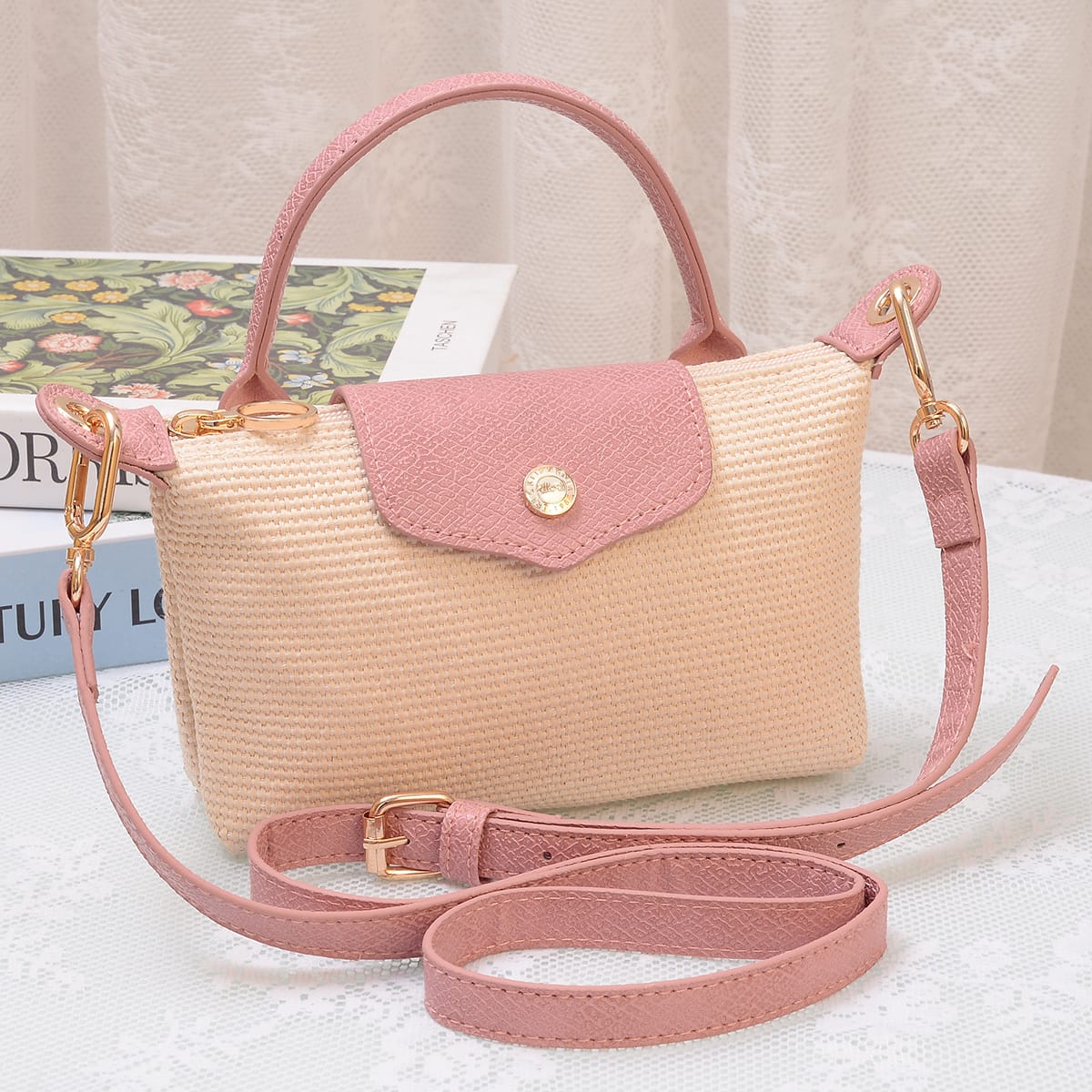 SC781 Lacey Straw Mini Crossbody Bag - MiMi Wholesale