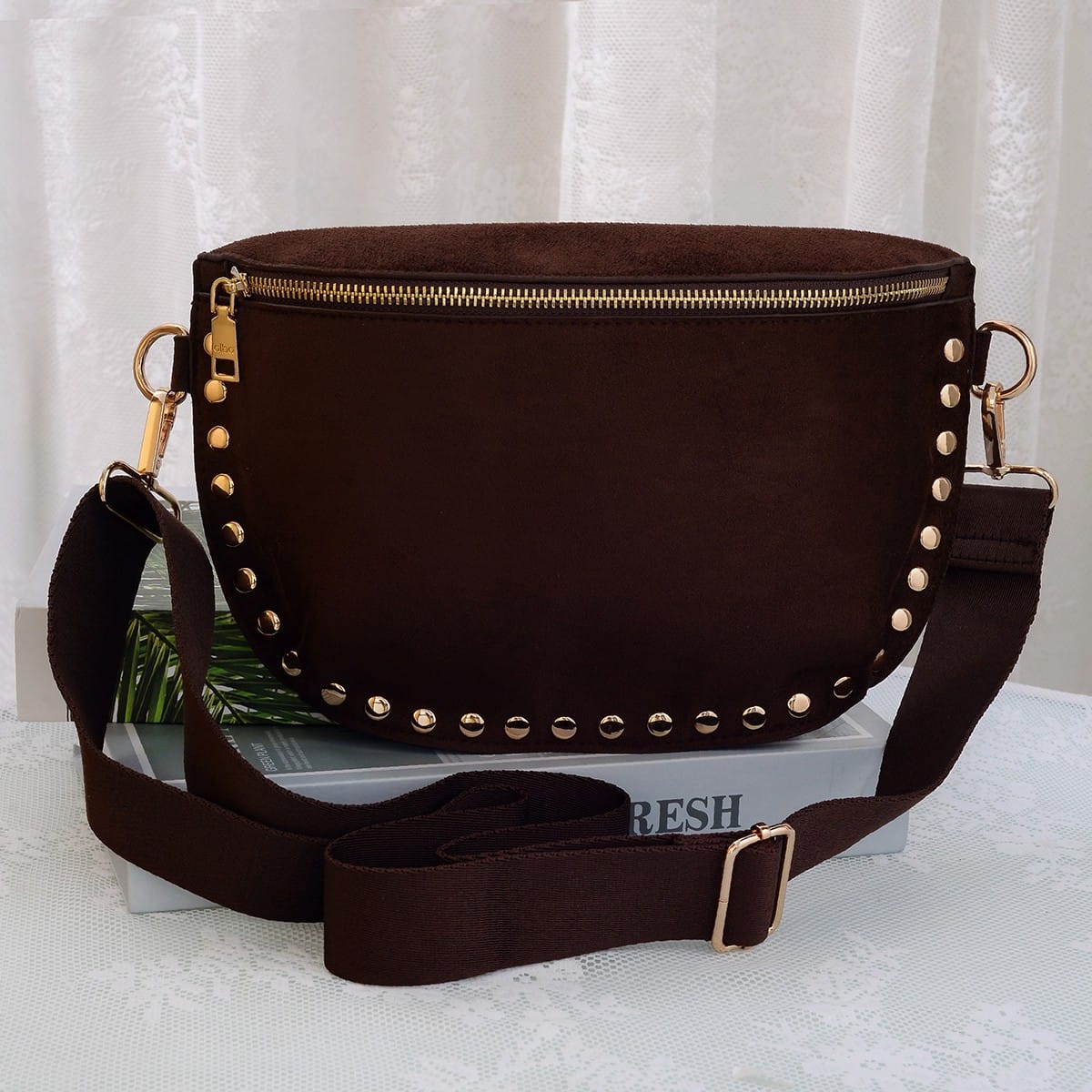 SD701 Carina Suede Studded Crossbody Bag - MiMi Wholesale
