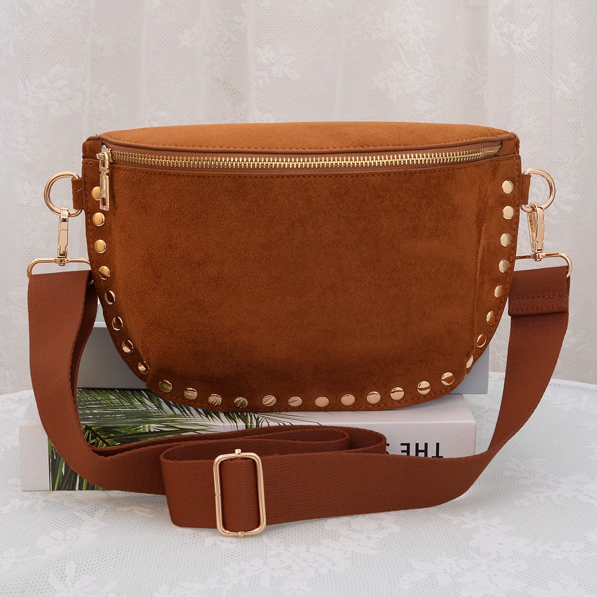 SD701 Carina Suede Studded Crossbody Bag - MiMi Wholesale