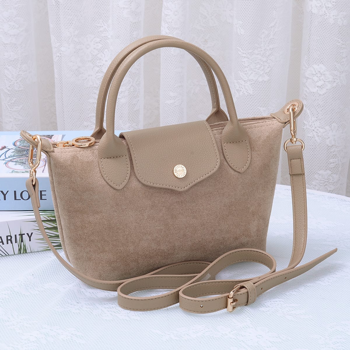 SD782 Britney Suede Double Handle Crossbody Bag - MiMi Wholesale