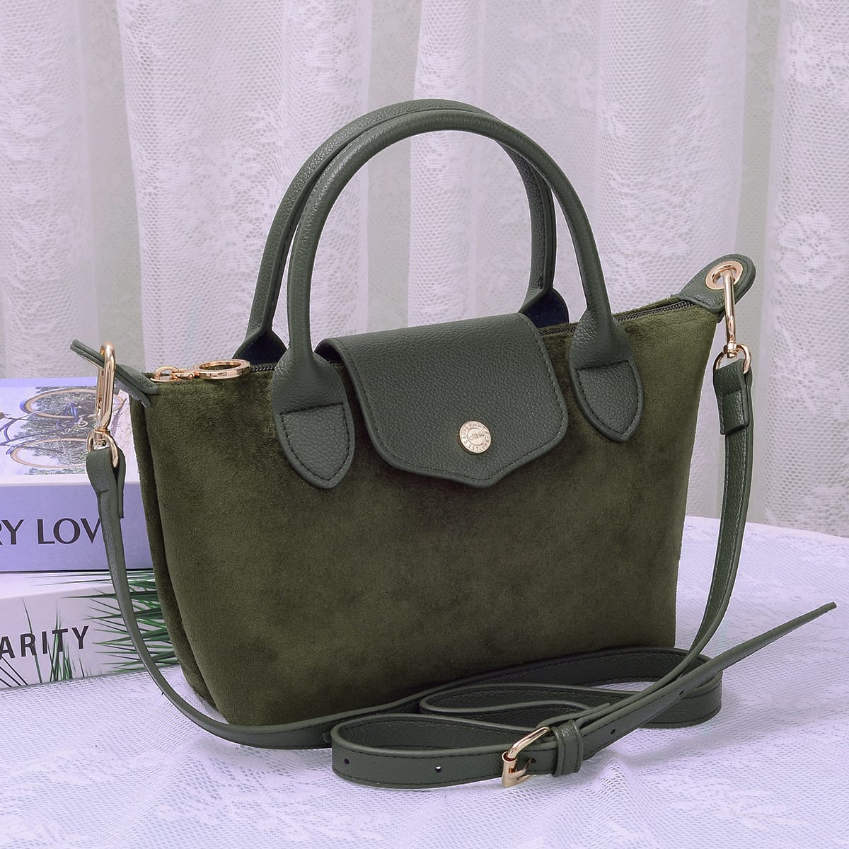 SD782 Britney Suede Double Handle Crossbody Bag - MiMi Wholesale