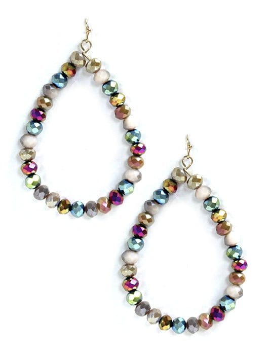 SE7061 Beaded Teardrop Hoop Earrings - MiMi Wholesale