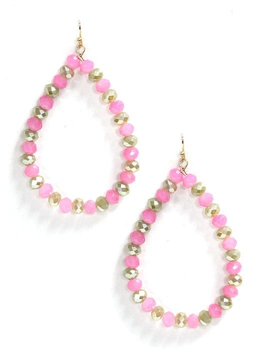 SE7061 Beaded Teardrop Hoop Earrings - MiMi Wholesale