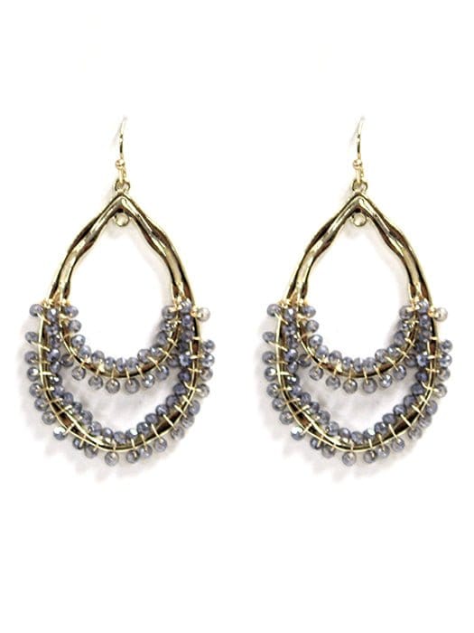 SE7163 Double Tear Drop Bead Detail Earrings - MiMi Wholesale